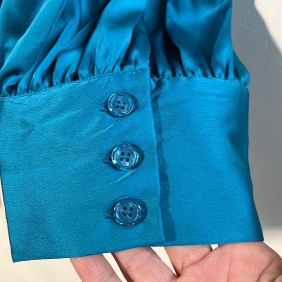 SERGIO HUDSON X TARGET Satin Turquoise Long SLV Surplice Front Bodysuit  SZ 4X - Picture 4 of 16